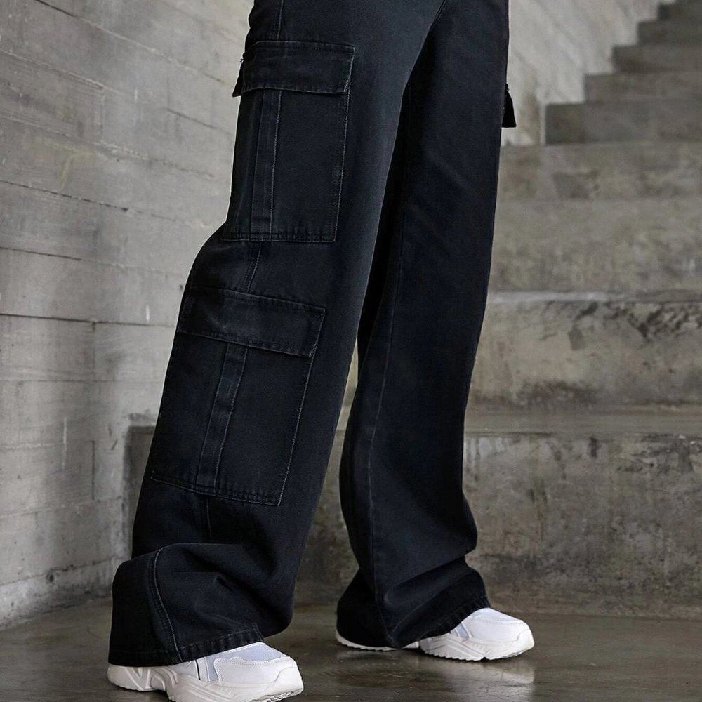 Black Casual Womens Zipper Fly Flap Pocket Boyfriend Jeans - Picture 5 of 5